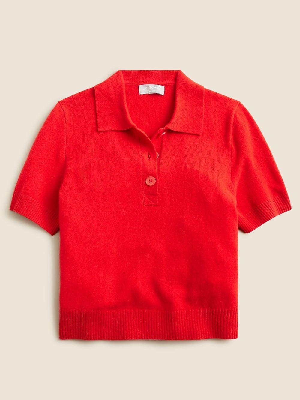 J. Crew 100% cashmere cropped vintage red pink button polo sweater size medium